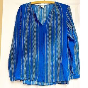 Ecru silk blue button down blouse